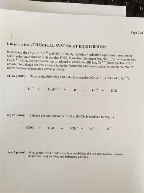 Solved In studying the Cr_2O_7^2-/Cr^3+ and NO_3^-/HNO_2 | Chegg.com