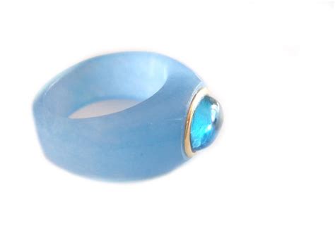 Blue Topaz and Blue Jade 14k Ring Solid Aqua Jadeite Tube | Etsy