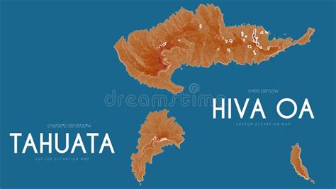 Topographic Map of Hiva Oa and Tahuata, Marquesas Islands, French Polynesia, Pacific Ocean ...