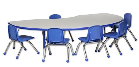 ECR4Kids 7 Piece 72" x 48" Kidney Classroom Table and 16" Chair Set ...