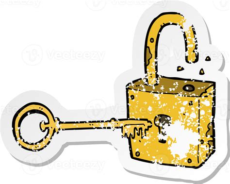 retro distressed sticker of a caroon rusty old padlock drawing 46878900 PNG