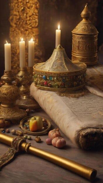 Premium AI Image | The scroll of esther and purim festival objects