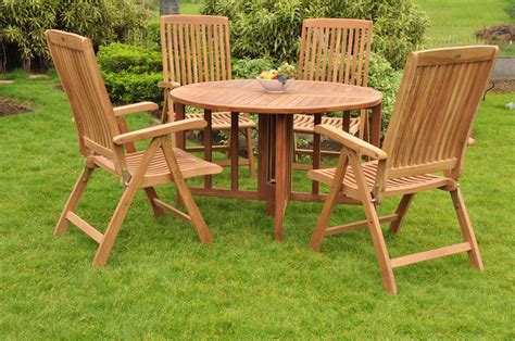 WholesaleTeakFurniture Grade-A Teak Wood 4 Seater 5 Pc Dining Set: 48" Round Table and 4 Marley ...
