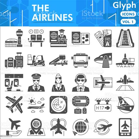 Airline Solid Icon Set Airline Symbols Collection Or Sketches Airline Glyph Style Signs For Web ...