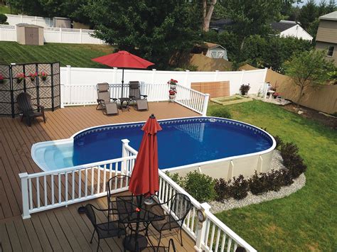 Radiant Metric Oval pool with deck and walk-in step is just perfect for this backyard retreat ...