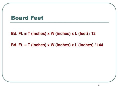 PPT - Calculating board Feet linear feet square feet PowerPoint ...