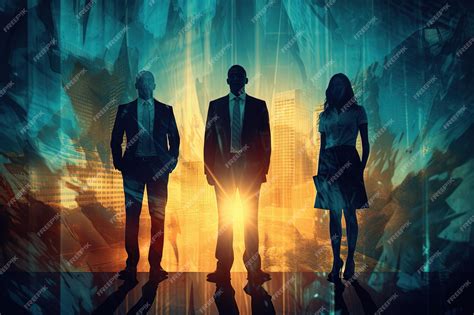 Premium AI Image | Silhouettes of business people standing in front of the city background