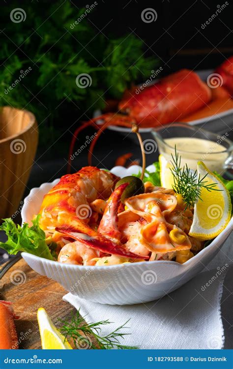 Lobster - Crab Salad with Pasta Stock Photo - Image of dish, nutrition: 182793588