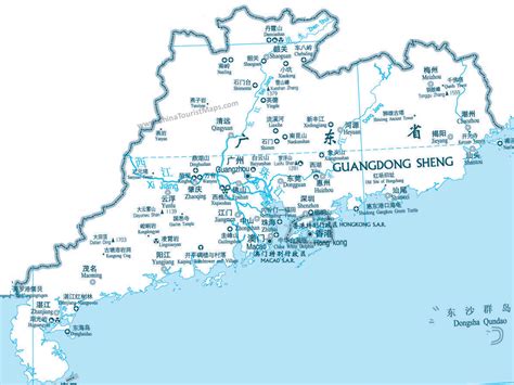 Map of Guangdong Tourist Attractions, Guangdong Sites Location