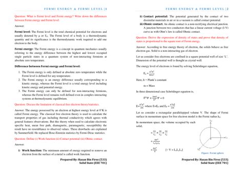 Fermi Energy and Fermi Level