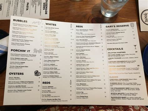 Menu at Hook & Barrel, Myrtle Beach