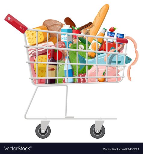 Shopping cart with fresh products Royalty Free Vector Image