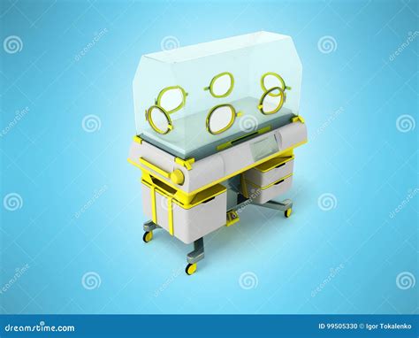 Incubator for Premature Babies Yellow 3d Render on Blue Background ...