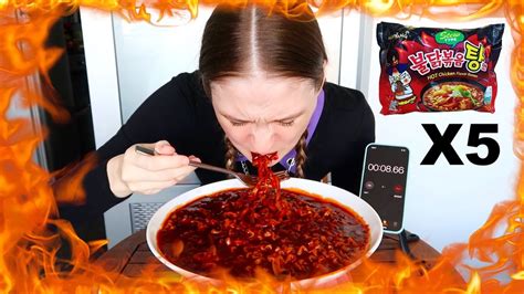 Korean 5x Spicy Fire Noodle Stew Challenge - YouTube