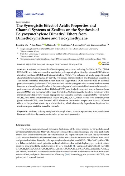 (PDF) The Synergistic Effect of Acidic Properties and Channel Systems of Zeolites on the ...