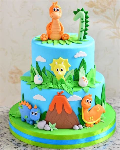 Two-tier Dinosaur Blue Sky Cake - CakeIndulge PH