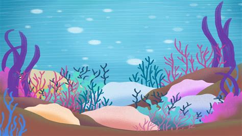 Hand Painted Underwater World Blue Ocean, Sea, Seaweed, Plant Background Image And Wallpaper for ...