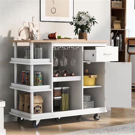 Harper & Bright Designs Multipurpose White Kitchen Cart with Side ...