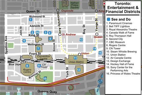 Entertainment and financial districts Toronto map - Map of Entertainment and financial districts ...