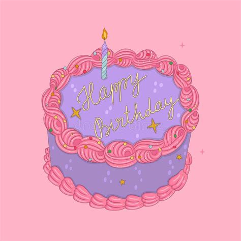 Birthday Cake in Pink and Purple Colors. Vector Graphics Stock Vector - Illustration of element ...