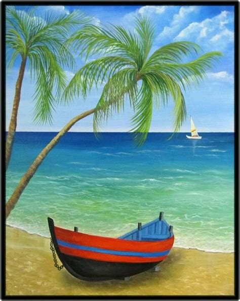 Tropical beach | Beach painting, Tropical beach painting, Beach artwork