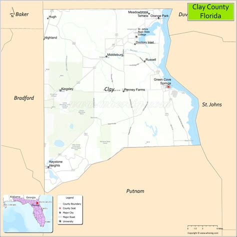 Map of Clay County, Florida showing cities, highways & important places. Check Where is Clay ...