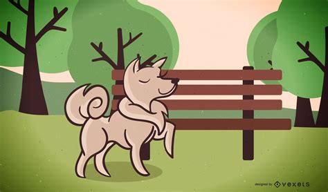 Dog Walking In Park Vector Illustration Vector Download