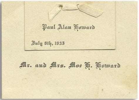 Lot Detail - Birth Announcement for Moe Howard's Son Paul Alan, Born July 8th, 1935 -- Measures ...