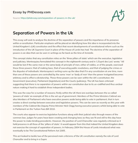 Separation of Powers in the Uk - PHDessay.com