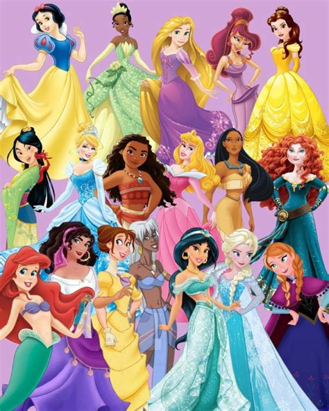 the disney princesses are all dressed up in their different dresses and ...