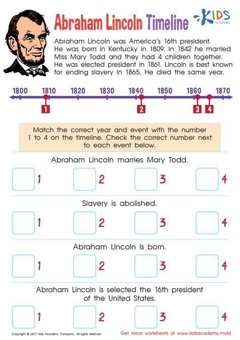 Abraham Lincoln Timeline Worksheet: Free Printable PDF for Kids