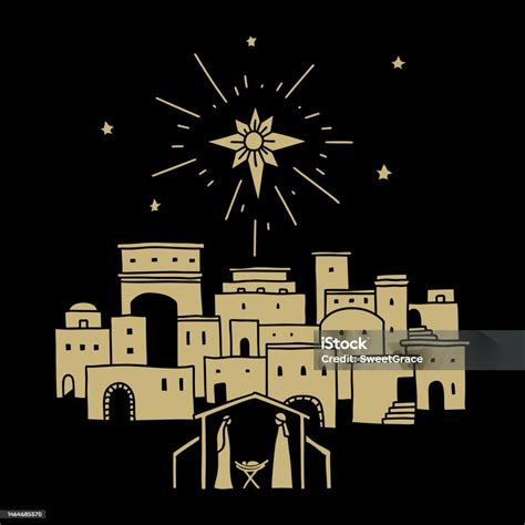 Vector Doodle Illustration Star Over Bethlehem Mary Joseph And Baby ...