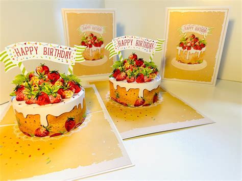 Origami Pop Cards Happy Birthday Sweetheart Strawberry Cake 3D Pop Up Card | eBay