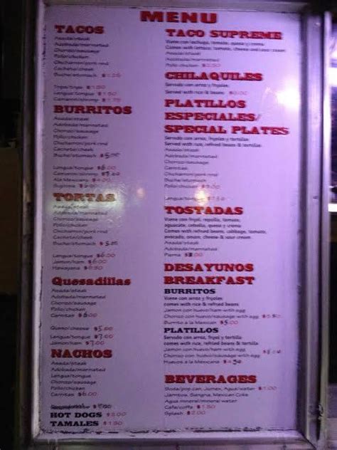 Menu at Taqueria El Buen Gusto restaurant, Sioux City