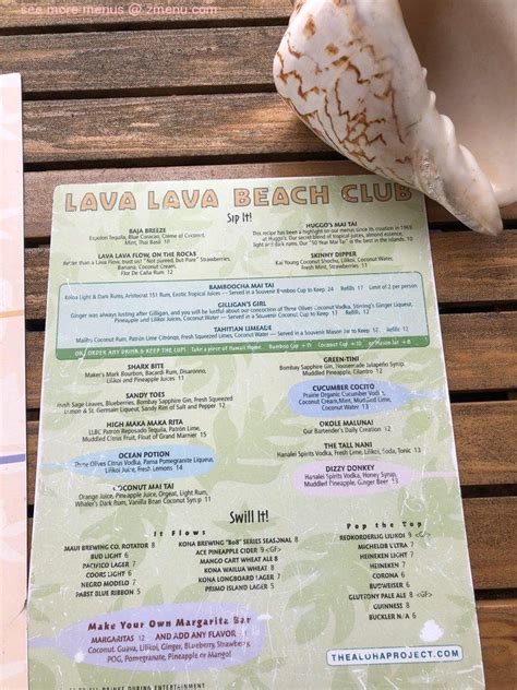 Menu at Lava Lava Beach Club, Kapaa