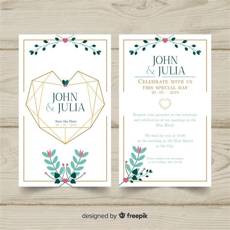 Free Vector | Geometric heart wedding invitation template