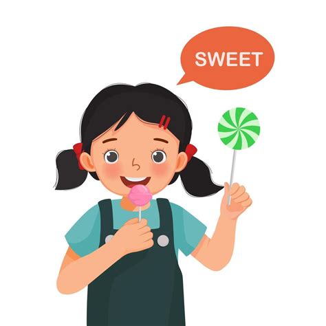 cute little girl holding lollipop candy showing sweet taste of tongue five senses 12664168 ...