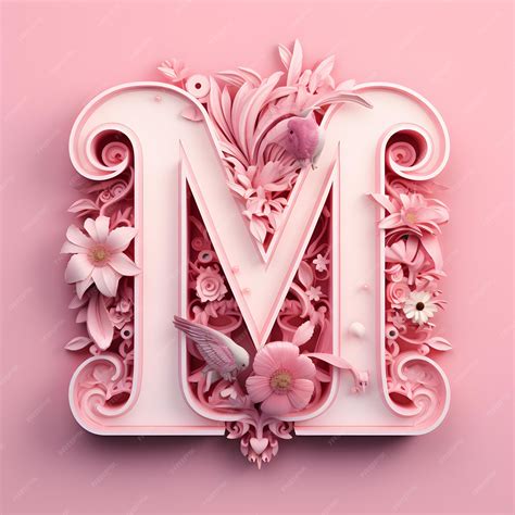 Premium AI Image | The Capital letter M in serif font made by art nouveau style in pink flower ...