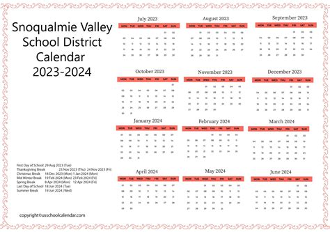 Snoqualmie Valley School District Calendar 2023-2024