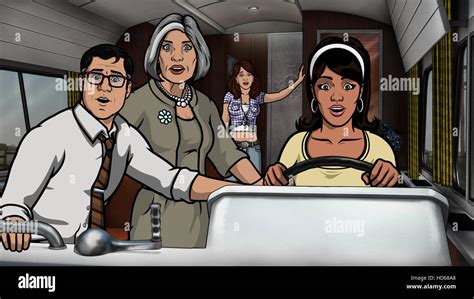 ARCHER, l-r: Cyril Figgis (voice: Chris Parnell), Malory Archer (voice: Jessica Walter), Cheryl ...