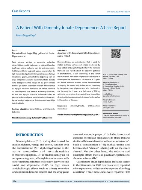 (PDF) A Patient With Dimenhydrinate Dependence: A Case Report