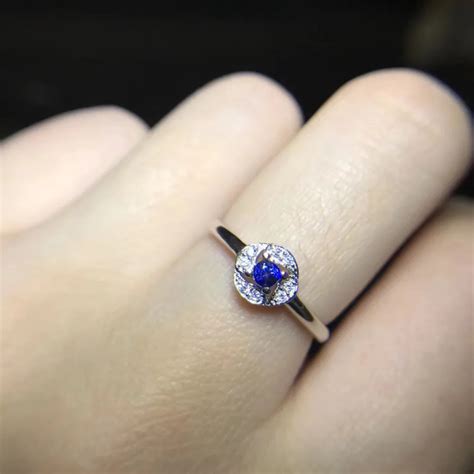 Lovely Small delicate round Natural blue sapphire gem Ring S925 Silver Natural gemstone Ring ...