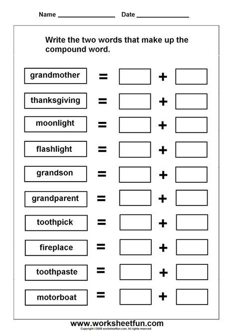 Compound Words Worksheets For 2nd Grade