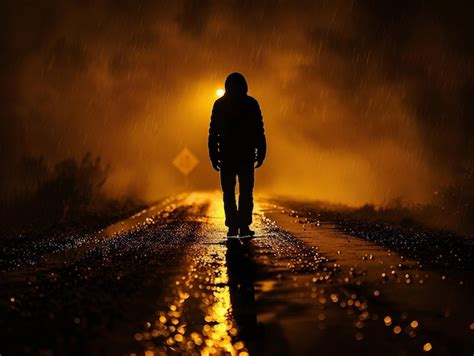 Premium Photo | Man Walking Alone at Night in the Rain