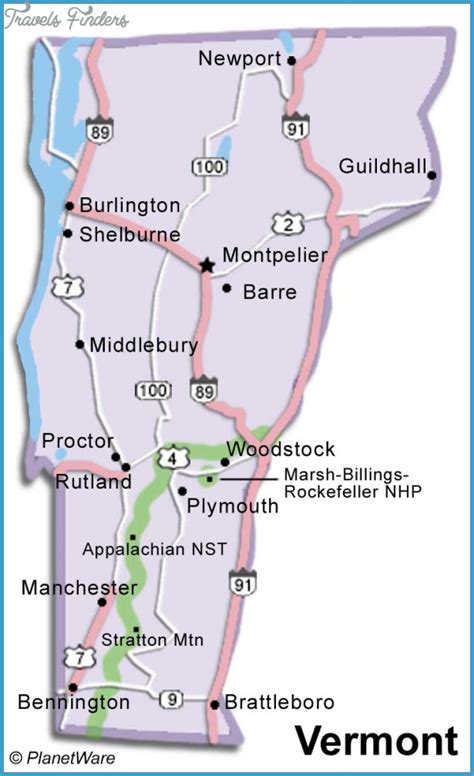 Vermont Map Tourist Attractions - TravelsFinders.Com