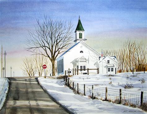 churches winter scenes | Country Church, Chapel, Fence, Road, Stop ...