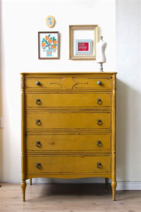 Poppyseed Creative Living: Milk Paint - Mustard Yellow Tallboy Dresser