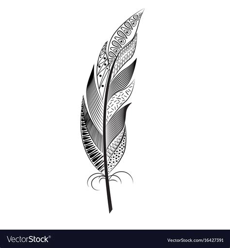 A large black and white feather with patterns Vector Image