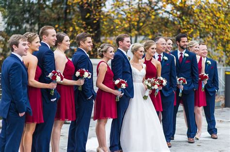 Cranberry and Navy wedding party for Fall wedding | Red bridesmaid ...