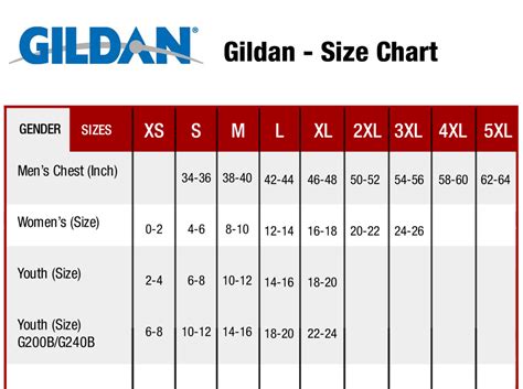 Gildan Youth Size Chart